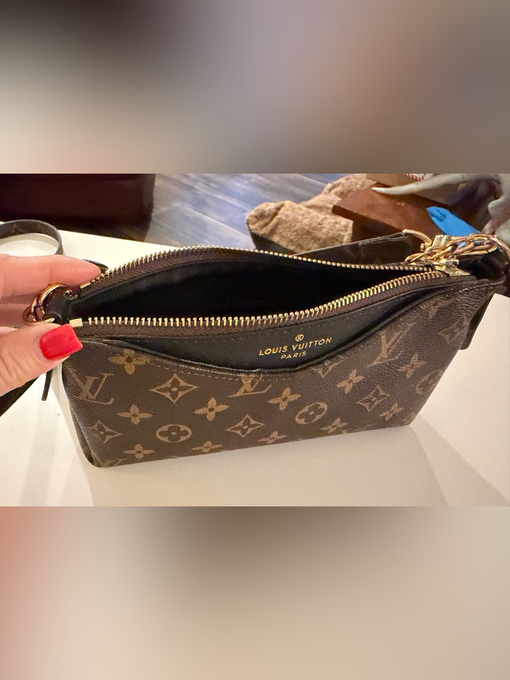 Brown Monogram Canvas Wristlet with Gold Accents - Picture 2 of 6